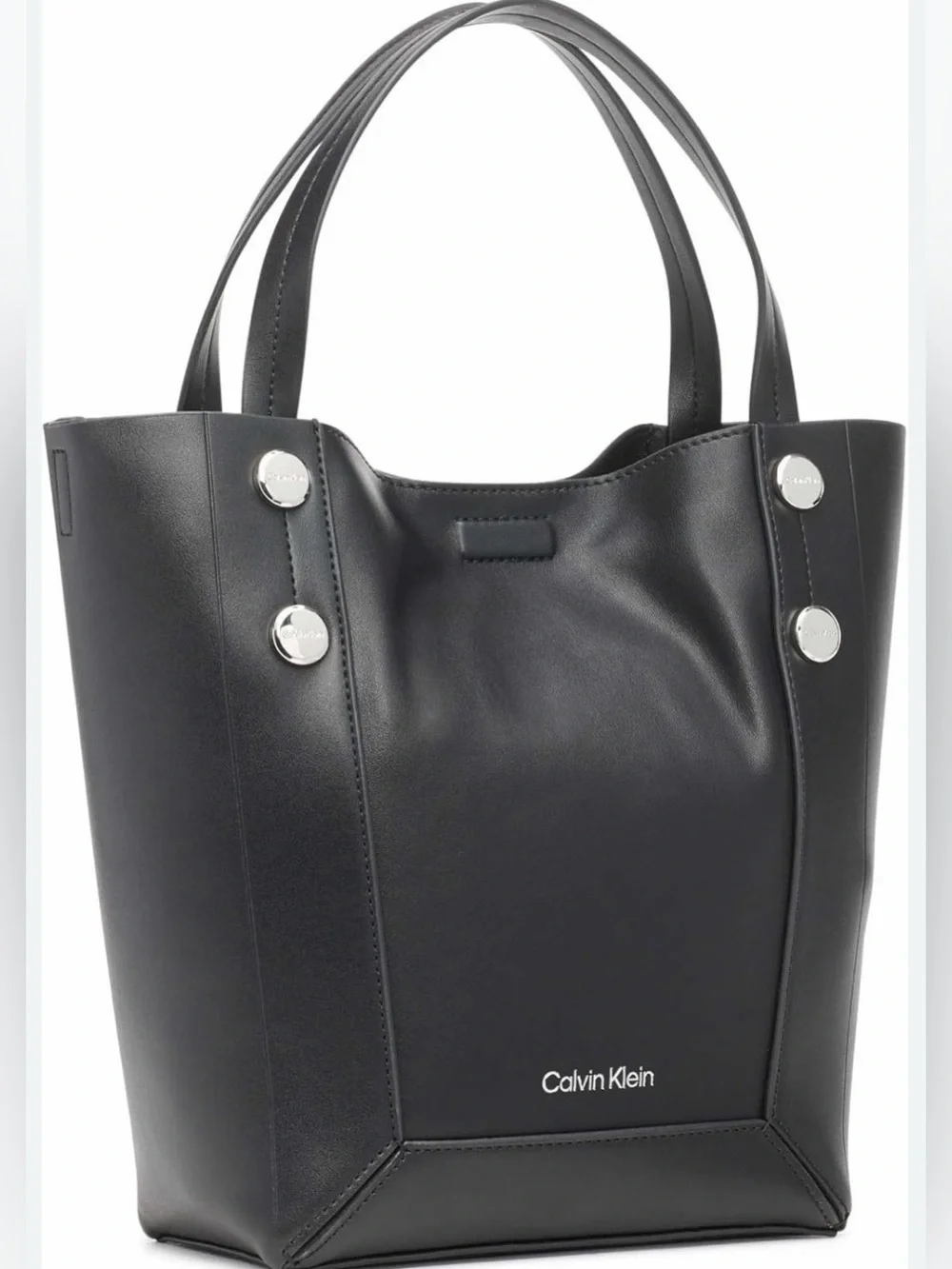 Calvin Klein Black Leather Shoulder Bucket Bag with Silver Hardware